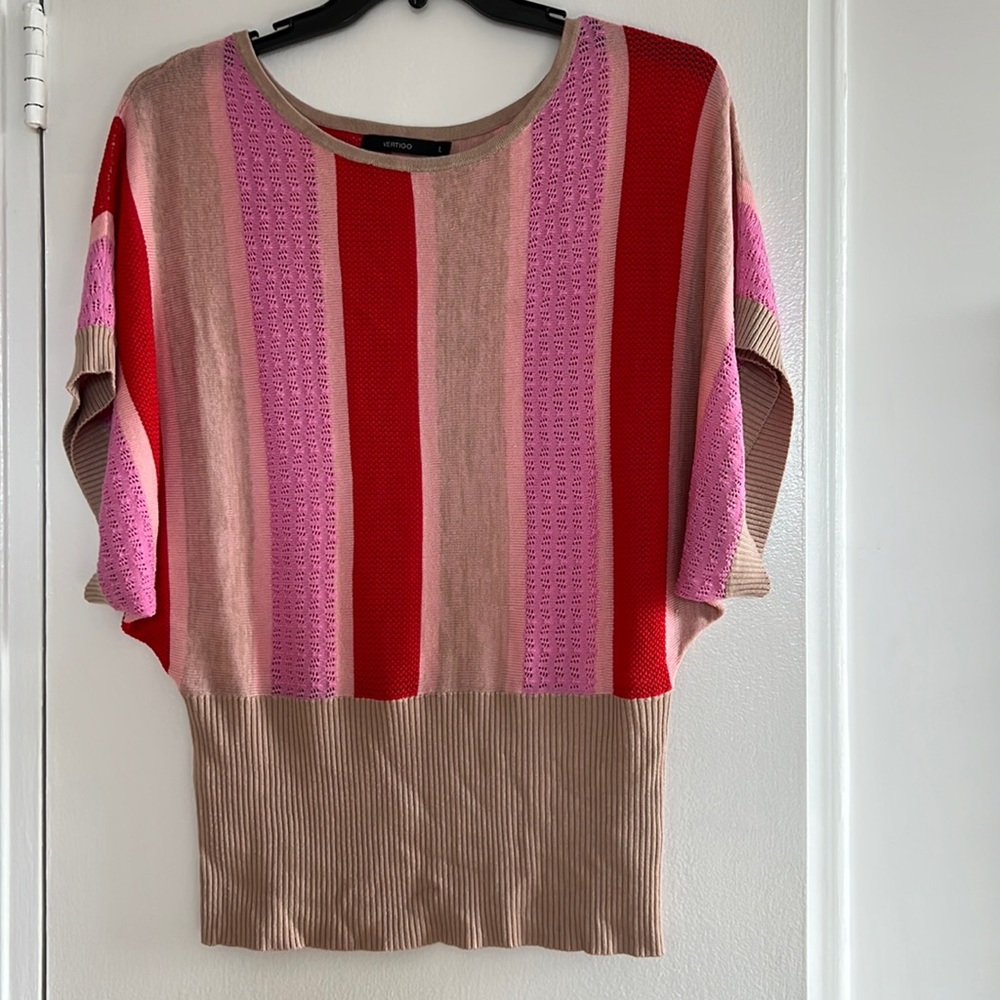 100% viscose light sweater by Vertigo.  Never worn. Size L.  Dolman sleeves